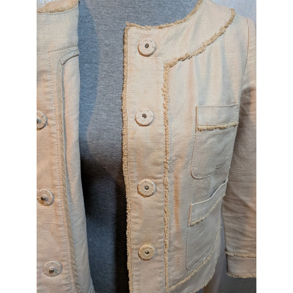 GAP M‎ Beige Flax Frayed Trim Neutral Minimalist Crop Jacket Career Boss Date - Picture 7 of 11